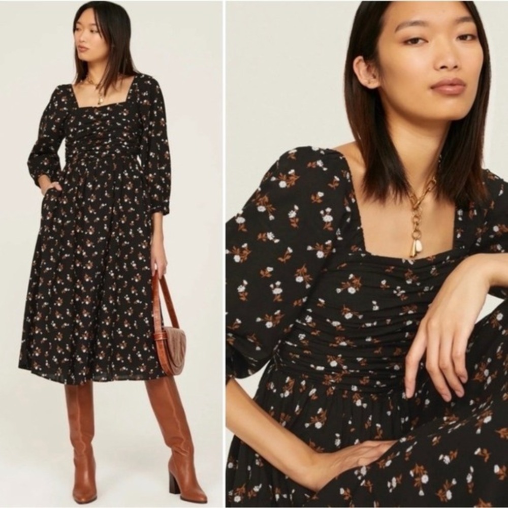 NWT Madewell Woodland Floral Puff Sleeve Midi Dress Size XS